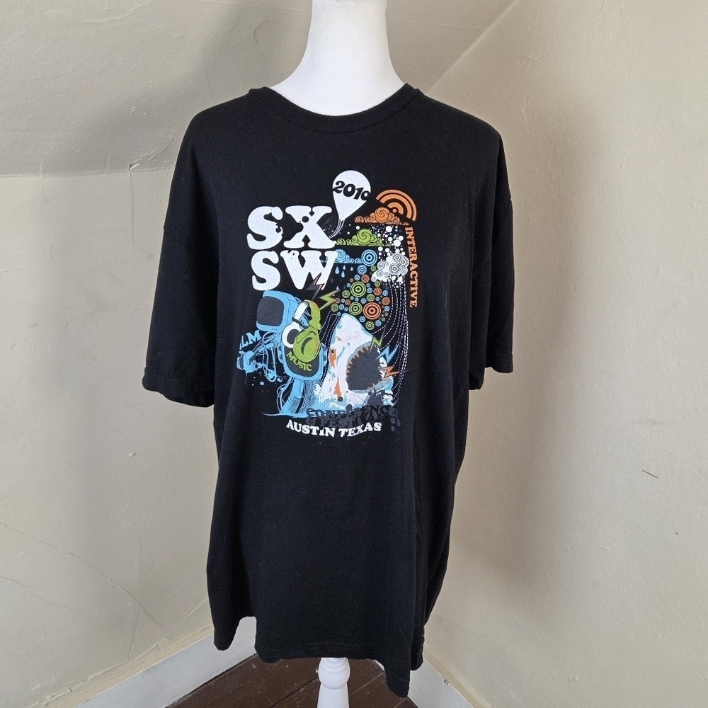 SXSW 2010 Festival T-Shirt Austin Texas American Apparel XL Black Graphic Tee